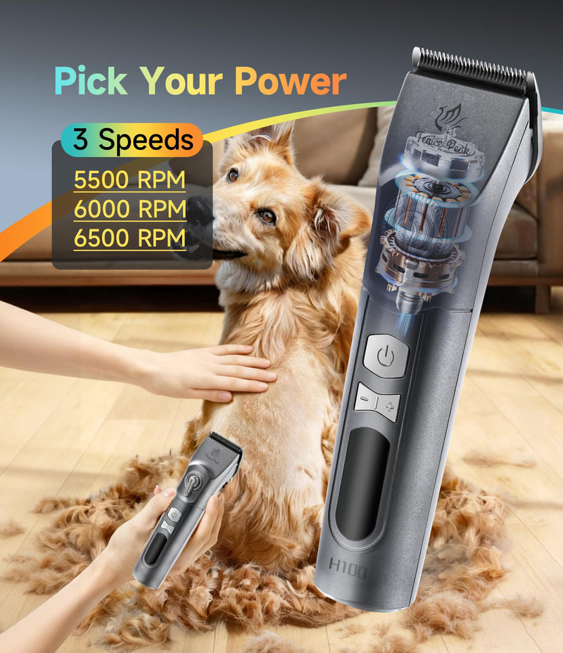 Professional Cordless Dog Grooming Clippers, 12-Hour Runtime, Replaceable 440C Stainless Steel Blade, 3-Speed Quiet Electric Pet Hair Trimmer for Thick, Curly & Matted Coats, Groomer & Home Use, Grey Clipper+10FC Blade