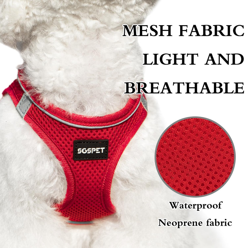 Dog Harness, Dog Breathable Mesh Harness Vest Collar Soft Chest Strap Leash Set, All Weather Mesh, Adjustable Reflective Puppy Harness, No Pull Harness for Small, Medium Dogs Cats (Red, M) Red M(chest17.3-18.9) - PawsPlanet Australia