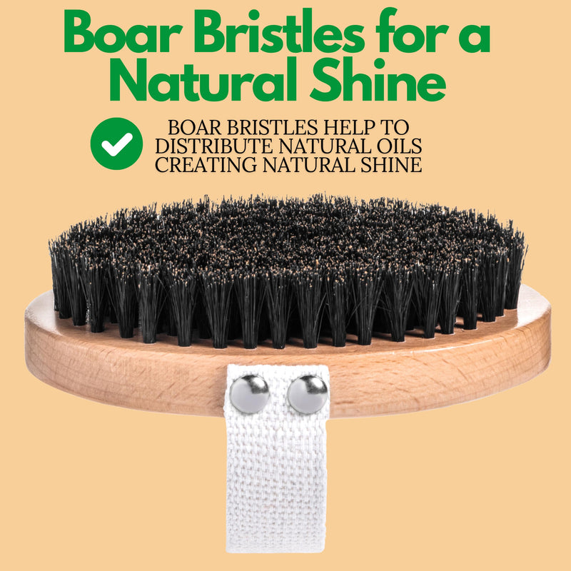 GranNaturals Soft Bristle Dog Brush for Short Haired Dogs & Cats w/Strap - Wooden Handle & Gentle Boar Bristles for Deshedding, Smoothing and Grooming Pet Hair Fur to Give Naturally Shiny Coat - PawsPlanet Australia