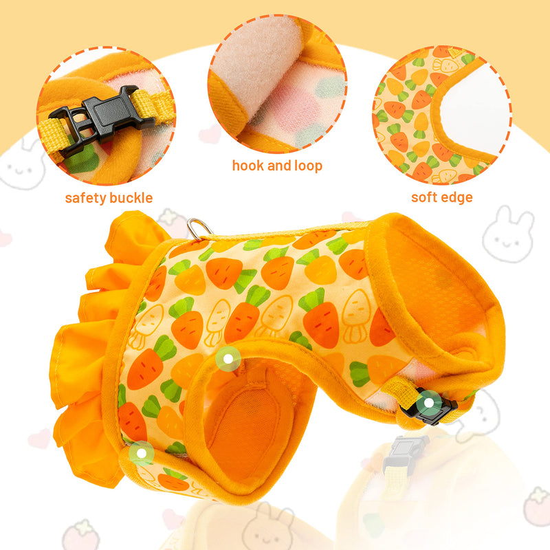 Rabbit Harness and Leash for Walking Escape Proof - Cute Carrot Pattern Mesh Breathable Bunny Vest Harness Outdoor Camping Hiking Training - Also Suit for Ferret Kitten Puppy Small Animals M (neck:6.3"-7.8" chest:7.8"-12.6") Yellow - PawsPlanet Australia