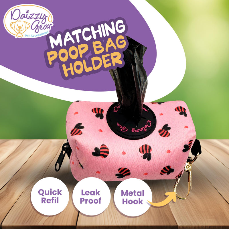 Medium Dog Harness and Leash Set – No Pull Harness, Leash, Collar & Poop Bag Holder – Matching Set with Gold Hardware – Breathable, Adjustable, Stylish, and Comfortable for Daily Walks - Pink Bees Medium - PawsPlanet Australia
