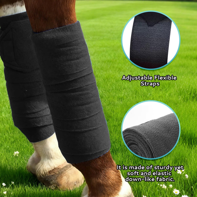 Horse Leg Bandages Professional Horse Standing Wraps Set of 2 for Equine Leg Protection, Support & Recovery, Secure & Easy to Use, Black