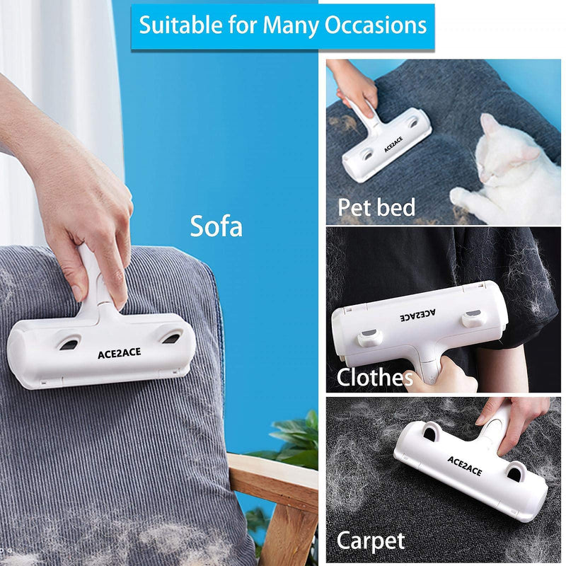 ACE2ACE Pet Hair Removal Tool, Reusable Lint Roller for Pet Hair, Self Clean Cat Hair Remover with Dust Bin, Dog Hair Remover for Couch, Furniture, Carpet, Sofa and Bedding White
