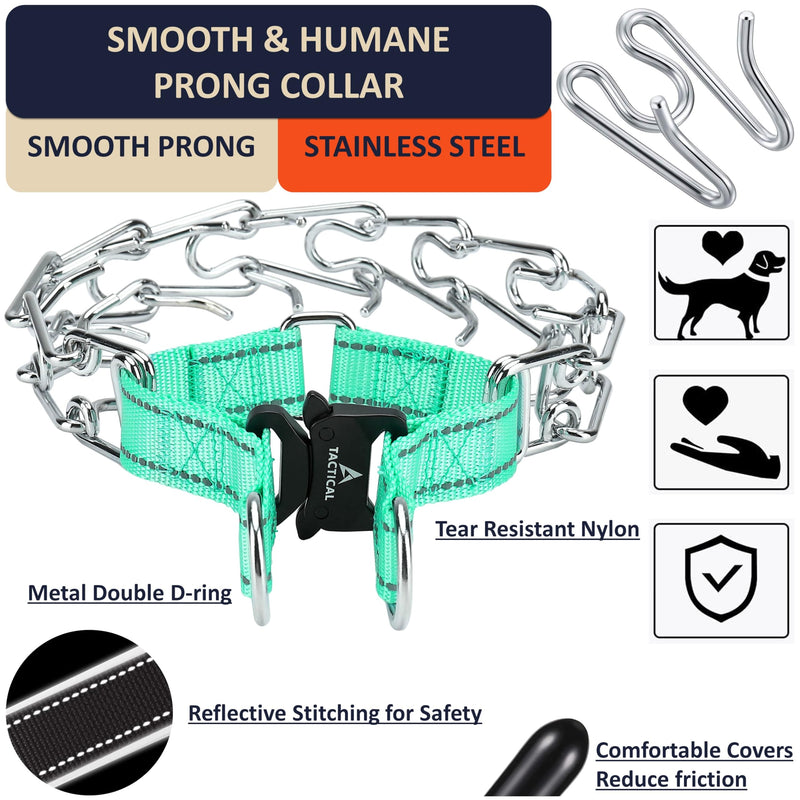 Pinch Collar for Dogs, Adjustable Quick-Release Stainless Steel Prong Collar for Small Medium Large Dogs (S/Neck Girth 11.2"-14.5", Teal #2) S / Neck Girth 11.2"-14.5" - PawsPlanet Australia