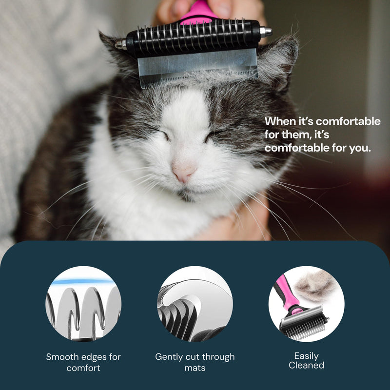 MalsiPree Pet Grooming Brush and Undercoat Rake for Dogs and Cats, 2-in-1 Pink Deshedding & Dematting Tool for Mats & Tangles - Pet Dematting Brush - PawsPlanet Australia