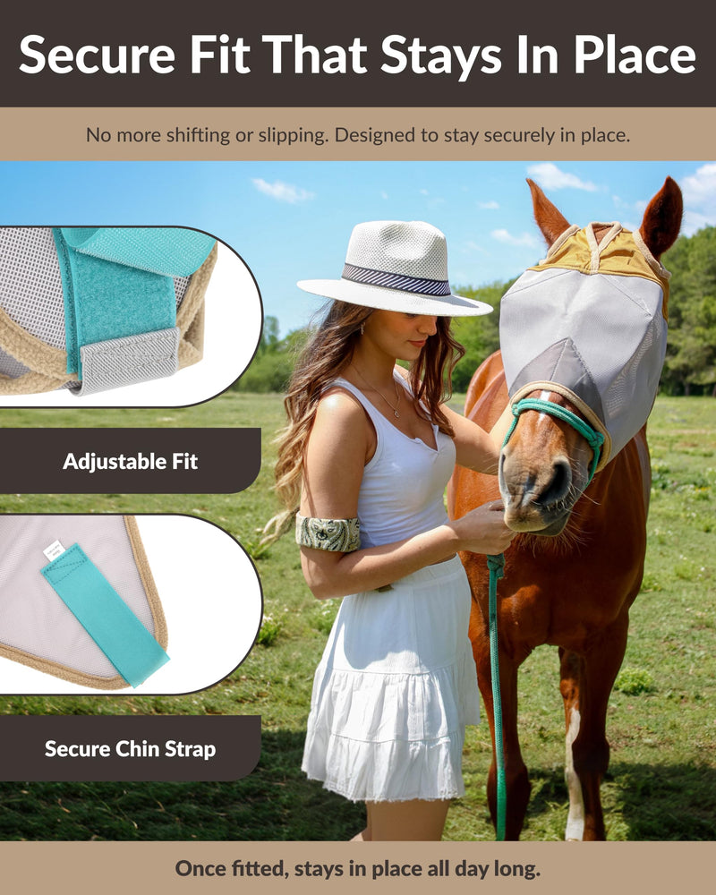 TSZ Horse Fly Mask Standard No Ears - UV Block 70% Breathable Soft Fleece Padding Fly Masks for Horses Flymask Durable Fly Control Comfortable Adjustable Straps All-Day for Equines Standard (Horse)
