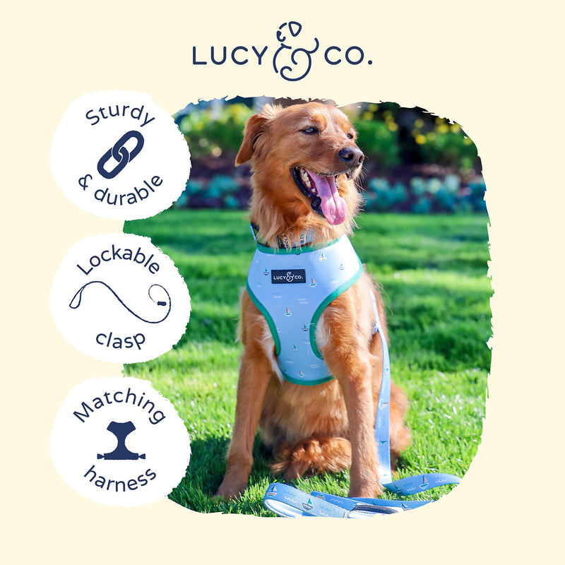 Lucy & Co. 5 Foot Dog Leash - Best Designer Dog Leash - Blue & White Stripes & Sailboats, Large Set Sail Leash L - PawsPlanet Australia