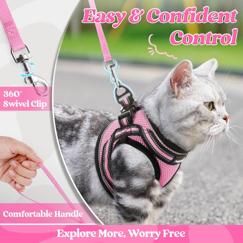 rabbitgoo Cat Harness and Leash Set for Walking Escape Proof, Adjustable Soft Kittens Vest with Reflective Strip for Cats, Comfortable Outdoor Vest, Pink, S Small - PawsPlanet Australia