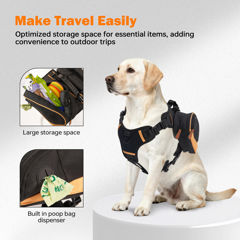 Dog Backpack Harness with Non-Slip Handle, Height-Adjustable Side Pockets Tactical Saddle Bag for Dogs, Lightweight Backpack for Dogs Hiking Walking Training, D-Ring Leash Attachment(75-100LB) Large - PawsPlanet Australia
