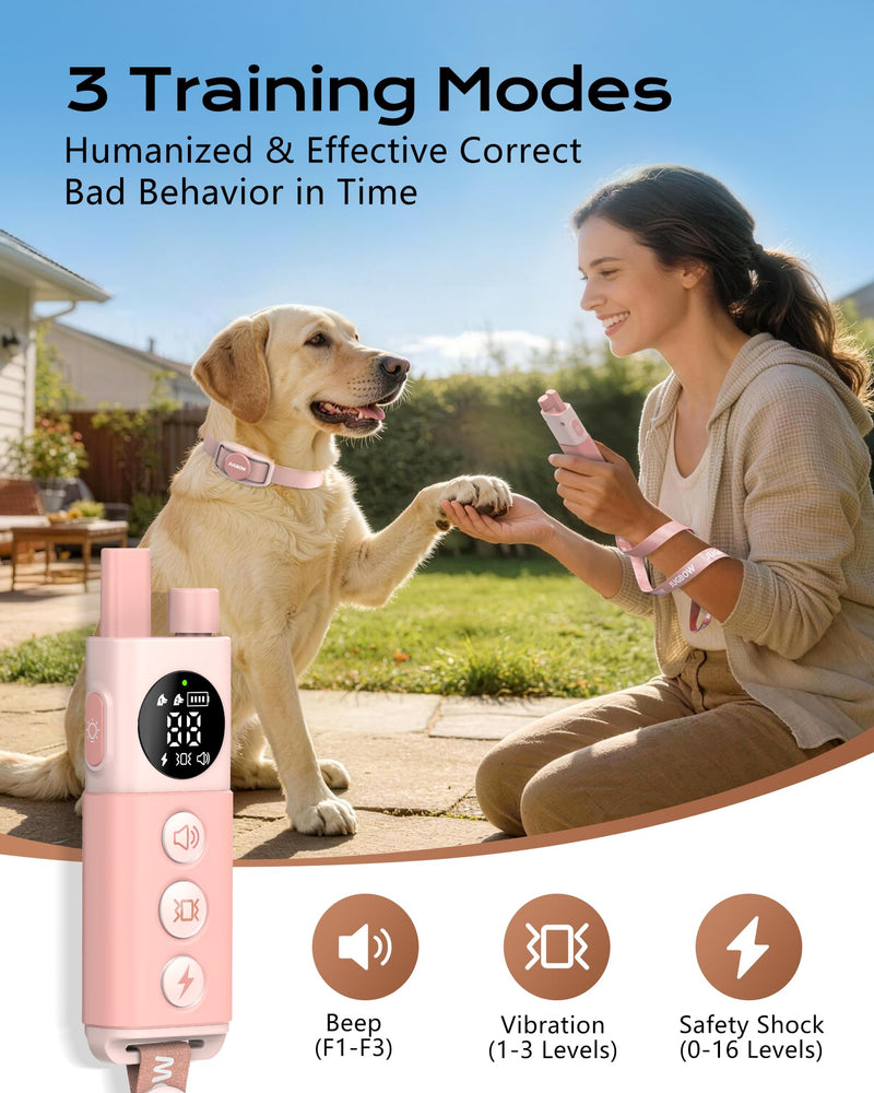 Jugbow Shock Collar for Dogs - 4200FT Remote Training Collar for 15-120lbs Small Medium Large Dog, LED Light & Waterproof Electric Collars with 3 Training Mode for All Breeds (Pink) Pink - PawsPlanet Australia