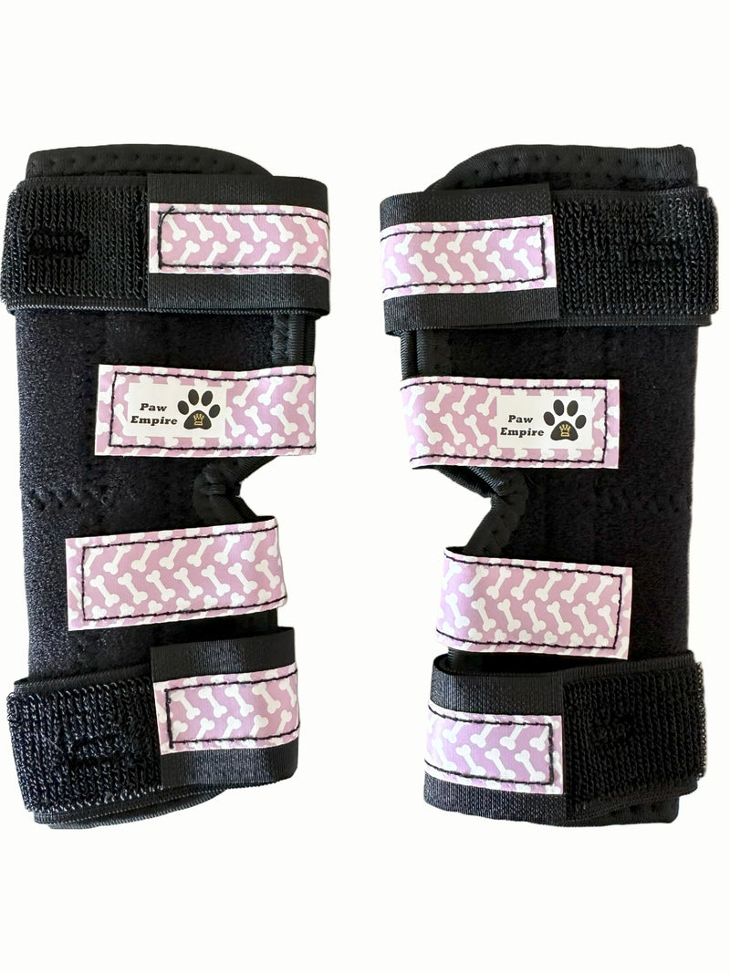 Pair of Dog Leg Braces, Ultra Supportive, Comfortable, Dual Metal Springs, Canine Hock Brace for Joint Arthritis, Assists Injury & Sprains (Pink Dog Bone, Large) Pink Dog Bone