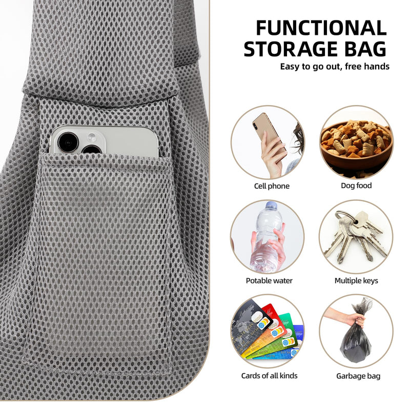 Dog Carrier Sling - Ultra Breathable Reversible Puppy Carrier Purse with Storage Pocket, Travel Safety Harness, Hand-Free Dog Sling Carrier for Carry Small Dogs and Cats, Dog and Cat Harness(Gray) Gray - PawsPlanet Australia