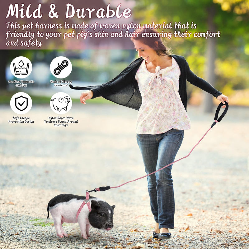 Mini Pig Harness, Adjustable Small Pig Harness with Leash Infinity Style Lead and Soft Foam Handle for Small to Medium Pet Pigs Walking Training Jogging (Pink, M) Pink - PawsPlanet Australia