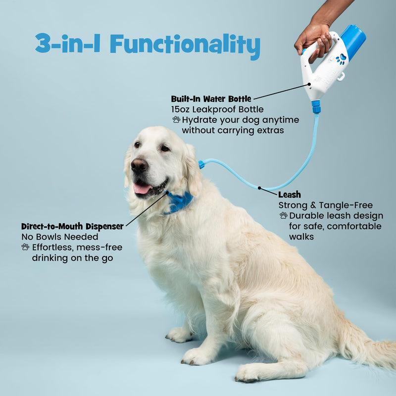 3-in-1 Water-Dispensing Dog Leash with Built-in 15oz Bottle & Lick Valve Durable PVC & Braided Cable – Fits Large Dogs – Save Time on Walks, No Extra Bowl Needed - PawsPlanet Australia