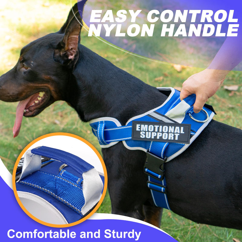 Neck Padded Dog Vest Harness and Leash Set, No Pull Adjustable Service Pet Harness with 8 Dog Patches, Reflective in Training Easy Control Pet Vest with 5ft Dog Leash for Medium & Large Dogs XL Blue - PawsPlanet Australia