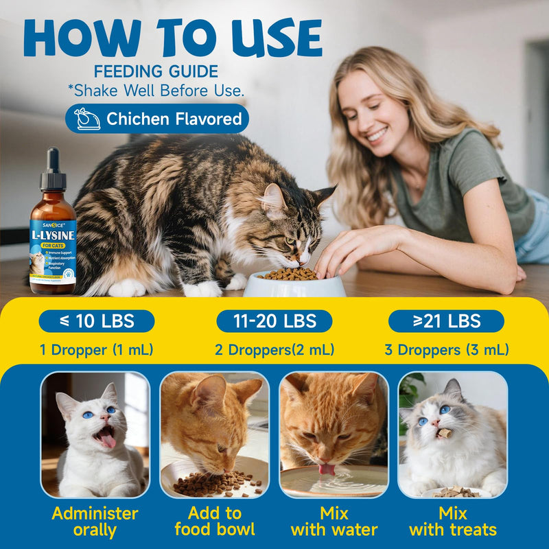 L-Lysine Supplement for Cats Immune Support, Cats Lysine Drops for Feline Respiratory, Sneezing, Runny Nose, Eye Function, Natural Strengthen Defenses-Natural Chicken Flavor, 2FL oz
