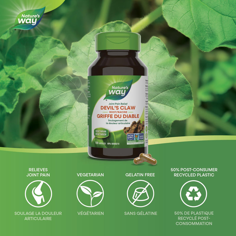 Nature’s Way Devil's Claw Root, Traditional Joint Support*, 960 mg per 2-Capsule Serving, Gluten-Free, Non-GMO Project Verified, 100 Vegan Capsules (Packaging May Vary)