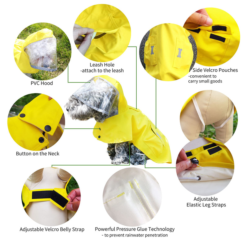 Dog Waterproof Raincoat with Poncho Hoodie, High Reflective Adjustable Yellow Pet Rain Jacket with Leash Hole for Small Medium and Large Dogs (Yellow, XXXX-Large) XXXX-Large: 92-115lbs