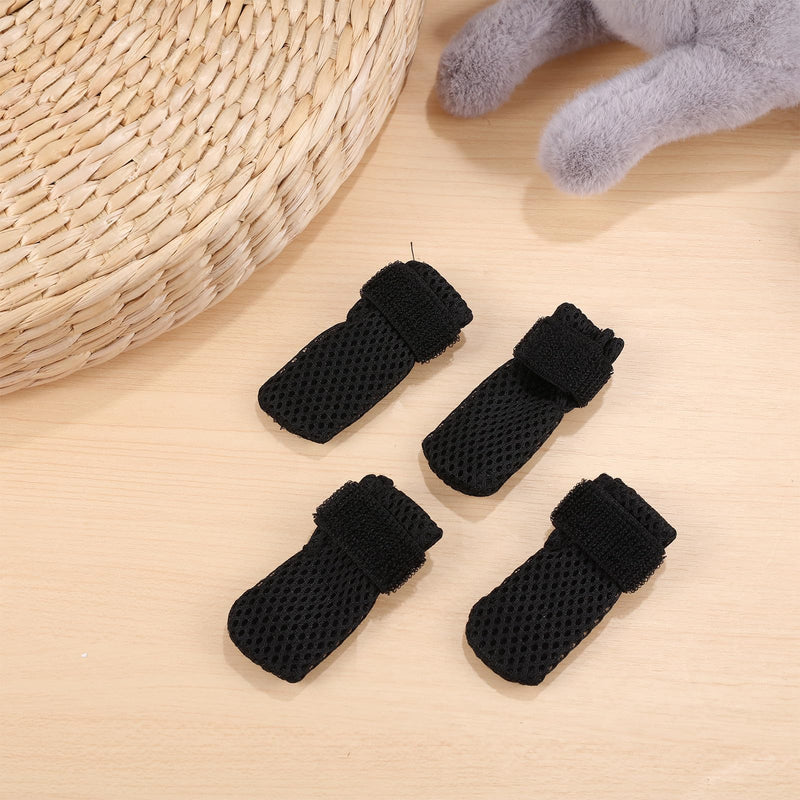 Black cat paw shoes to protect against cat scratches, made of polyester, 4 pieces, with adjustable size and for use when feeding medication