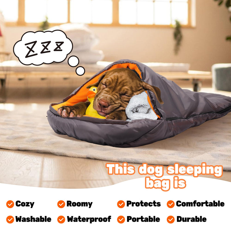 Lifeunion Dog Sleeping Bag with Storage Bag Waterproof Warm Packable Dog Bed for Travel Camping Hiking Backpacking (Grey+Orange) Grey+Orange - PawsPlanet Australia