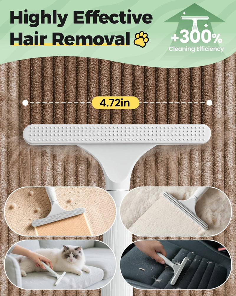 Carpet Rake for Pet Hair Removal Tool - 4 in 1 Pet Hair Remover Kit for Dog Cat Fur Remover, Contain 60" Adjustable Rubber Broom, Glove, Magic Brush and Scraper for Home Furniture, Rugs, Mats - PawsPlanet Australia