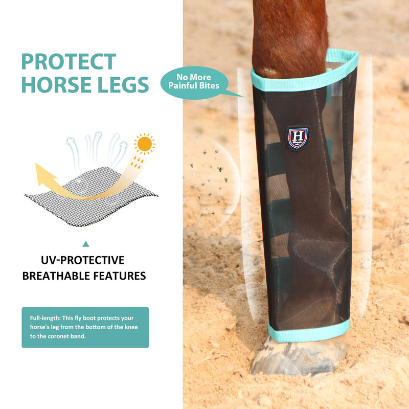 Harrison Howard Loose-Fitting Horse Fly Leggings Breathable, Tear-Resistant Fine Mesh Leg Guards Stay-on Comfortable Fly Boots (Set of 4) Summer Mint Medium
