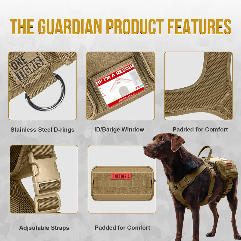 OneTigris Service Dog Vest Harness, Service Dog Cape Guardian Dog Backpack Harness with Pouches Dog Saddle Bag for Small Medium and Large Dogs (Brown, M) Brown - PawsPlanet Australia