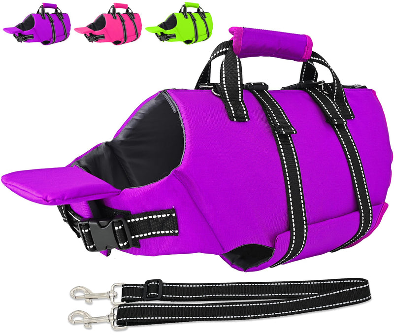 Fragralley Dog Life Jacket with Self-Locking Zipper, High-Buoyancy Ripstop Dog Swimming Vest, Floating Vest with Rescue Handle for Swimming and Boating, PFD Available for Small, Medium, and Large Dogs Purple X-Small - PawsPlanet Australia
