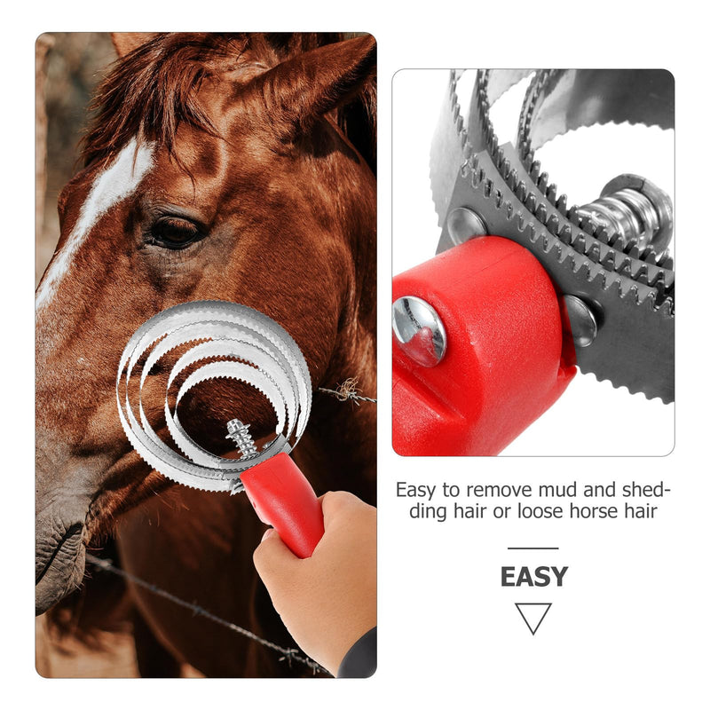 Stainless steel and plastic horsehair comb. Portable horse cleaning scraper for easy removal of animal hair from horses and other animals.