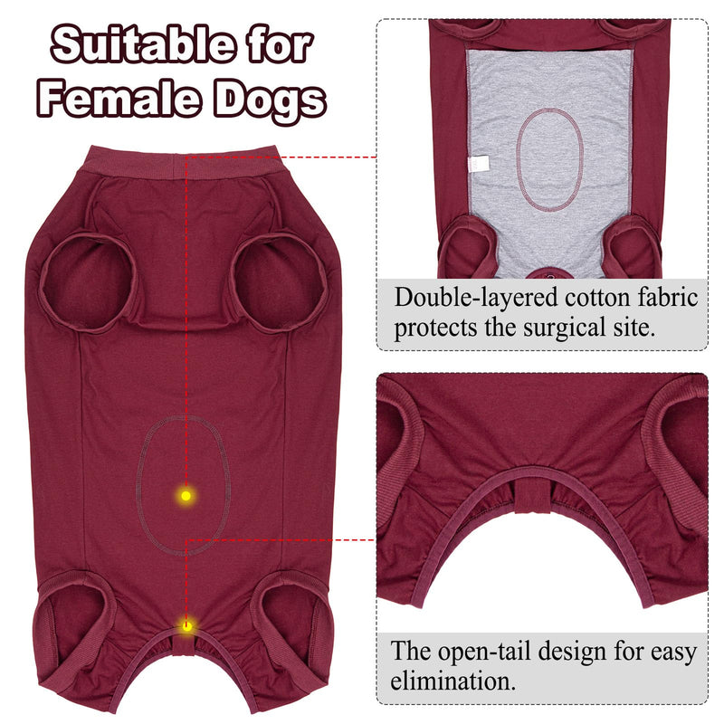 Red Post Op Dog Recovery Suit Female Spay Vest After Surgery with Zip Dog Onesie Body Suit Spay Recovery Suits Female Dogs Surgical Suits After Spaying Medical Vest Dogs Pyjamas Surgery Shirt M+ Female-Red