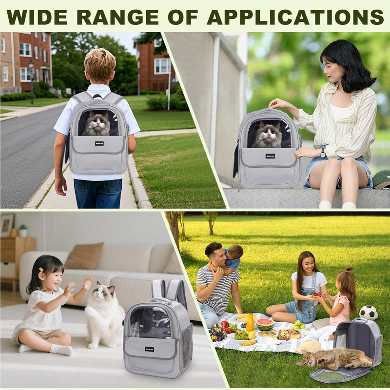 Cat Carrier Backpack, Spacious Breathable Cat Carrying Bag with Three Openings Removable Mat, Pet Backpack up to 7kg/15.4 Lb with Breathable Mesh, for Small Large Cat Pet Puppy Travel Grey - PawsPlanet Australia