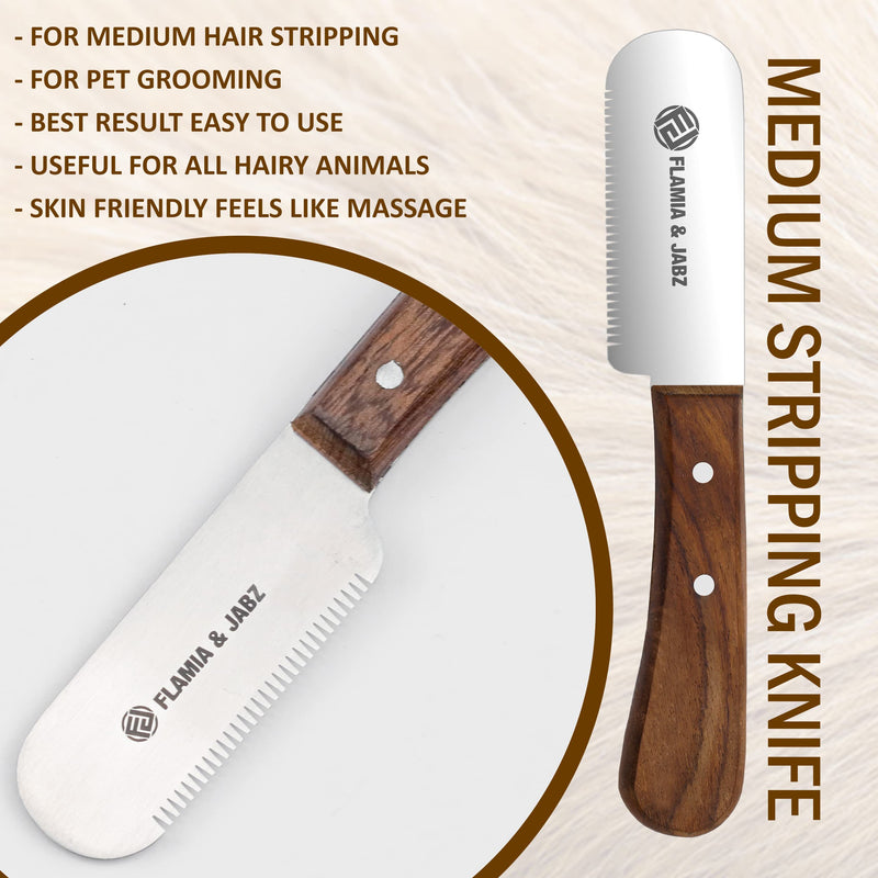 FLAMIA & JABZ Professional Dog Grooming Hand Stripping Knife, Stripper Trimmer Tool, Red Meranti Wooded Handle non slip grip with Tripping Stainless Steel blade (3 Piece Pack, Right Handed) 3 Piece Pack - PawsPlanet Australia