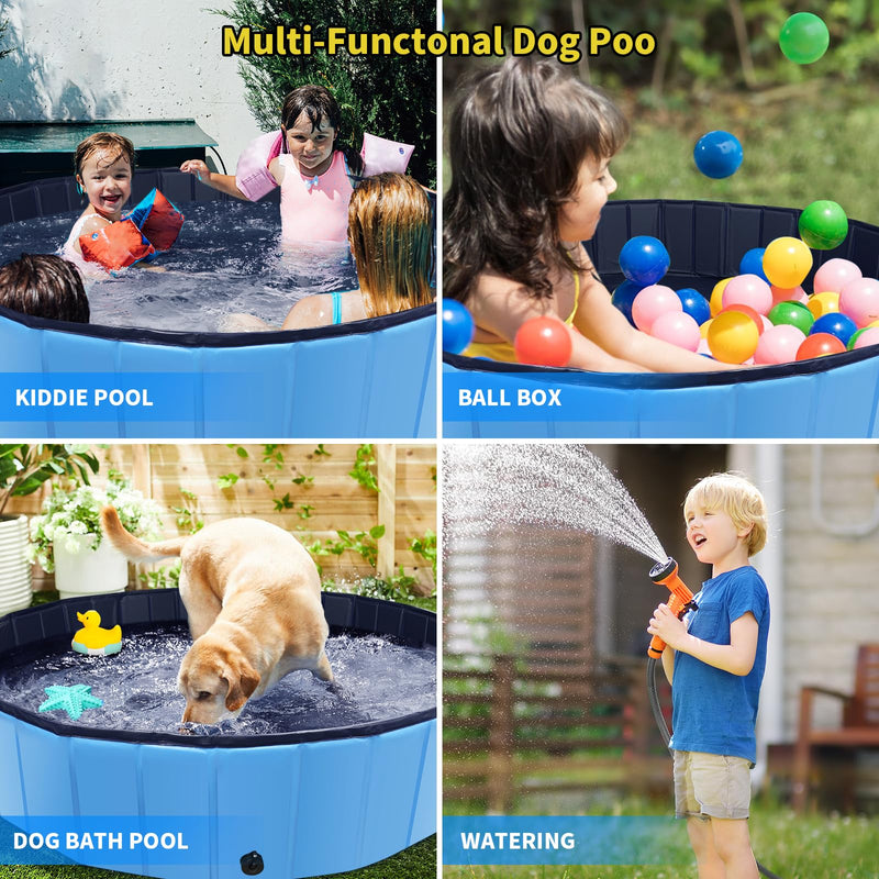 Foldable Dog Pool, 39" x 12" Kiddie Pool with Hard Plastic, Non-Slip Dog Bath Tub for Outdoor Backyard, Collapsible Dog Swimming Pool for Kids Dogs Pets (Blue) Blue 39" - PawsPlanet Australia