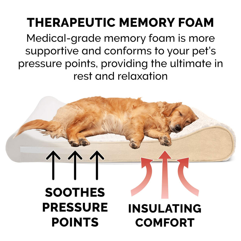 Furhaven Memory Foam Dog Bed for Large/Medium Dogs w/ Removable Washable Cover, For Dogs Up to 38 lbs - Ultra Plush Faux Fur & Suede Luxe Lounger Contour Mattress - Cream, Large - PawsPlanet Australia