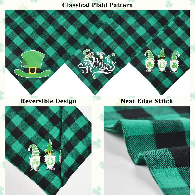 Vehomy St. Patrick's Day Dog Bandanas Reversible Plaid Dog Bandana Buffalo Dog Bandanas with Shamrock Leprechaun Pattern Saint Patrick's Day Pet Triangle Scarf for Dogs Puppies Cats 3Pcs - PawsPlanet Australia