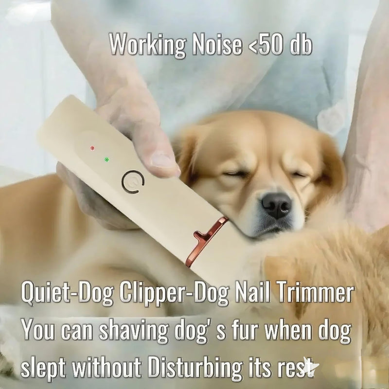 4 in 1 Pet Dog Cat Grooming Kit Dog Cat Nail Ear Paw Clipper Trimmer Pet Hair Grooming Clipper-Low Noise Rechargeable - Cordless Quiet Nail Grinder Trimming Hair Around Eyes and Ears (Beige) Beige - PawsPlanet Australia