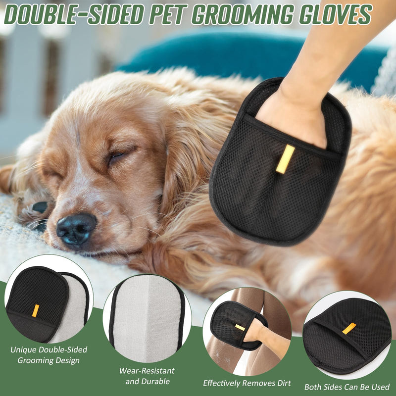 2 Pack Pet Hair Removal Gloves, Reusable Electrostatic Pet Hair Remover Grooming Gloves for Cats & Dogs Tool Hair Brush with 1 Comb for Clothing Couch Carpet Car Seat - PawsPlanet Australia