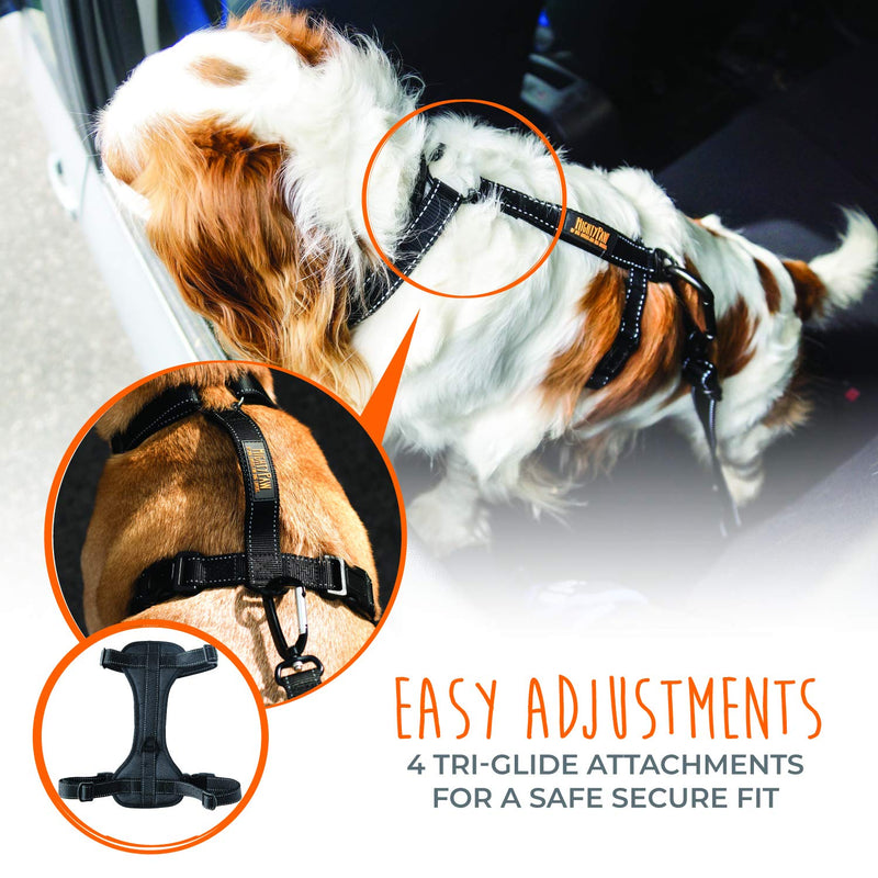 Mighty Paw Mighty Dog Car Harness - Dog Safety Harness for Car - Vehicle Safety with Adjustable Straps - Soft Padding - No Pull Front Leash Attachment - Padded Reflective Dog Harness - (Large) Large Black - PawsPlanet Australia