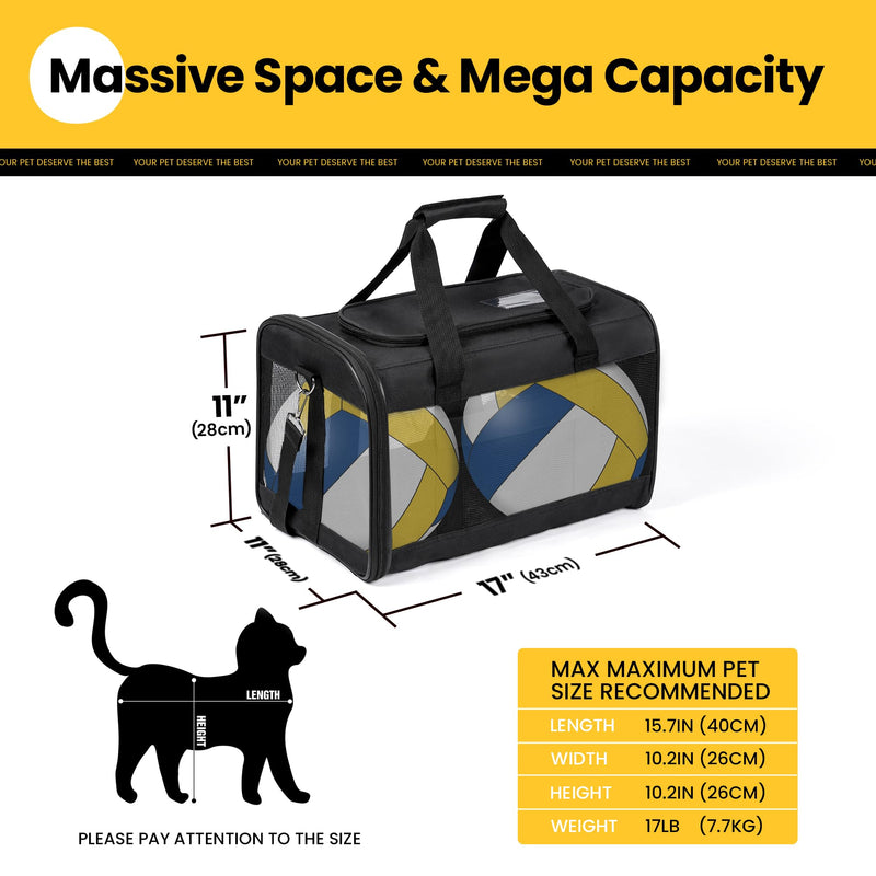 Cat Carrier Airline Approved, Soft-Sided Dog Carrier with Inner Safety Leash, Pet Transport Carrier for Small-Medium Cats Puppies up to 15 Lbs, Collapsible Travel Kitten Carrier Bag -BlackM Medium Black - PawsPlanet Australia