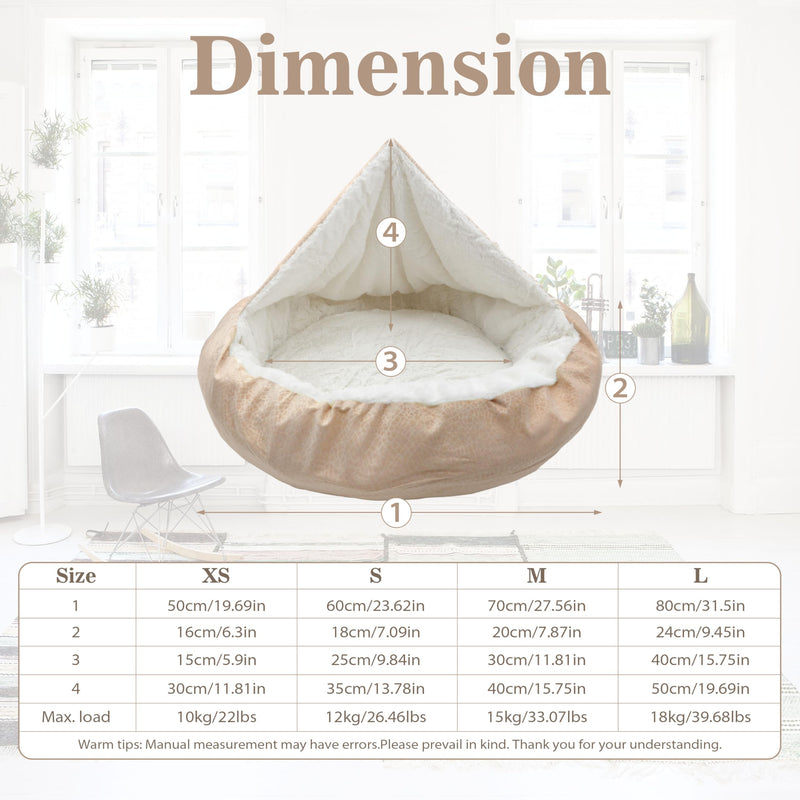 Dog Bed Warm with Hooded Blanket, Anti-Anxiety Puppy Pet Bed Cave Super Soft, Non-Slip Bottom, Machine Washable, Cozy Donut Indoor Pet Beds Fluffy for Dogs and Cats, Fits up to 26.5lbs, 23.6inch Beige S-23.6 inch - PawsPlanet Australia