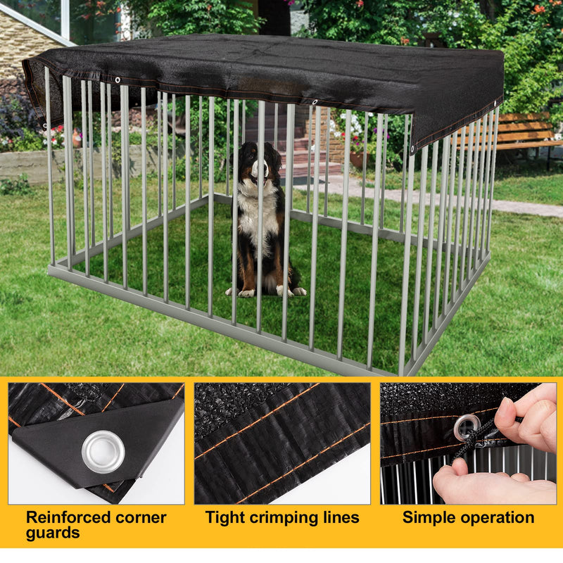 95% High Density Dog Kennel Shade Cover- 10 x 10ft Upgrade Mesh Shade Panel with Grommets- Dog Cage Sunblock Shading Cloth Net Mesh Tarp with Rope for Outdoor Dog House Large Pet Crate Chicken Coop 10x10ft