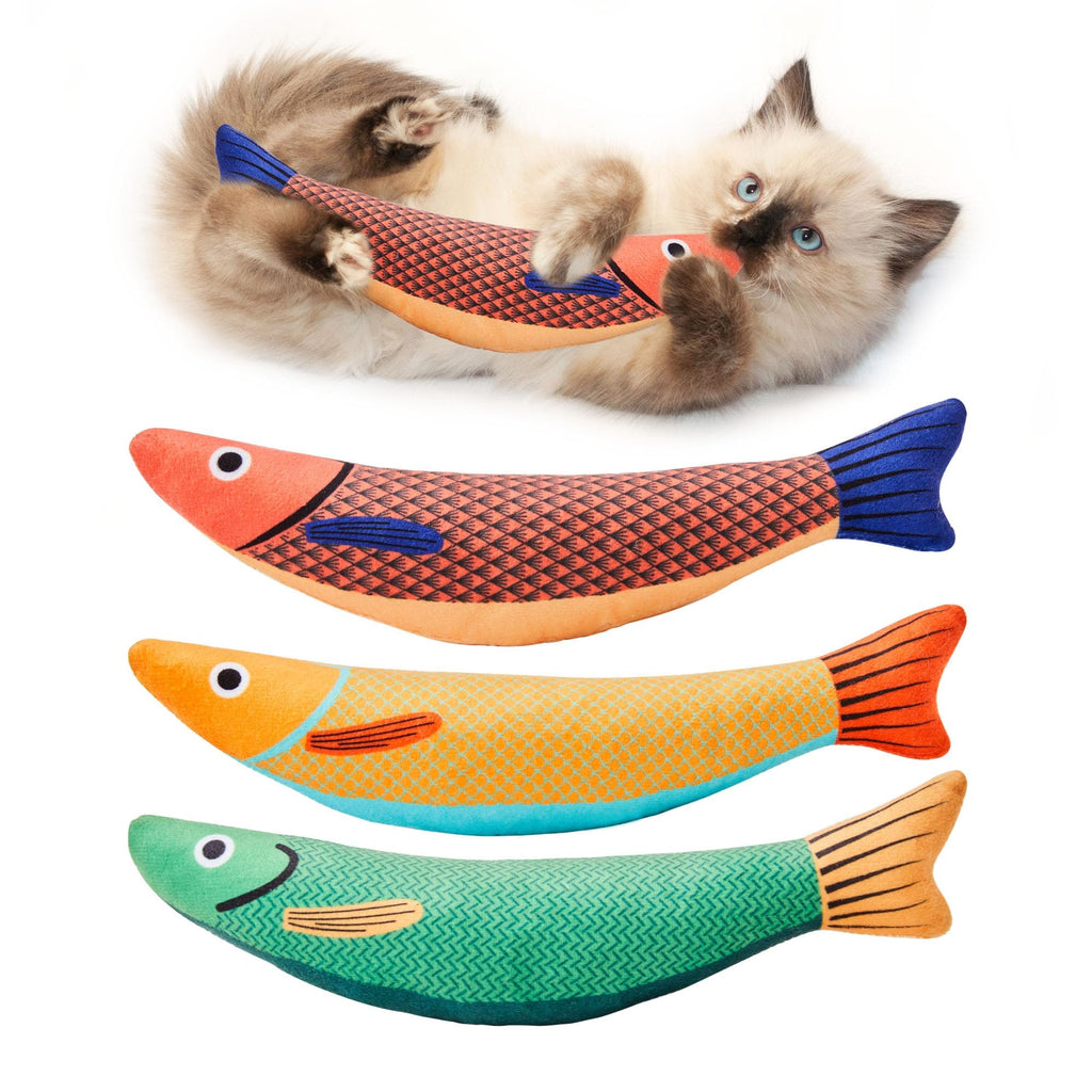 Potaroma Cat Toys Saury Fish, 3 Pack Catnip Crinkle Sound Toys Soft and Durable, Interactive Cat Kicker Toys for Indoor Kitten Exercise 9.4 Inches for All Breeds