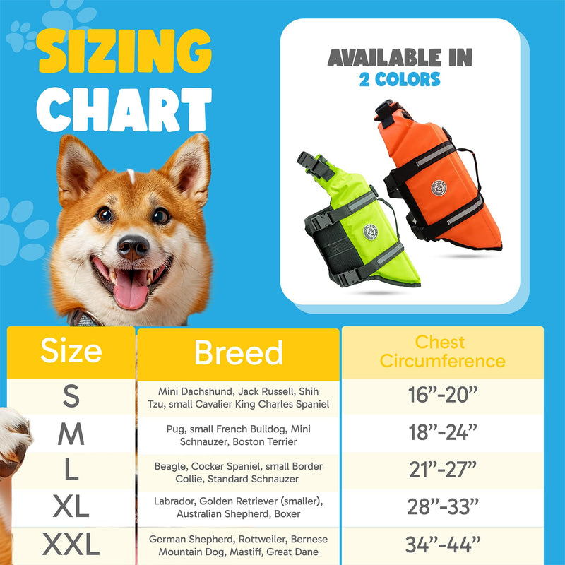 Dog Life Jacket for Swimming & Boating – Adjustable Safety Vest for Dogs, Lightweight Reflective Neon Design, Buoyant & Comfortable for Water Adventures (Orange, X-Large) Orange X-Large (Chest 28”-33”) - PawsPlanet Australia