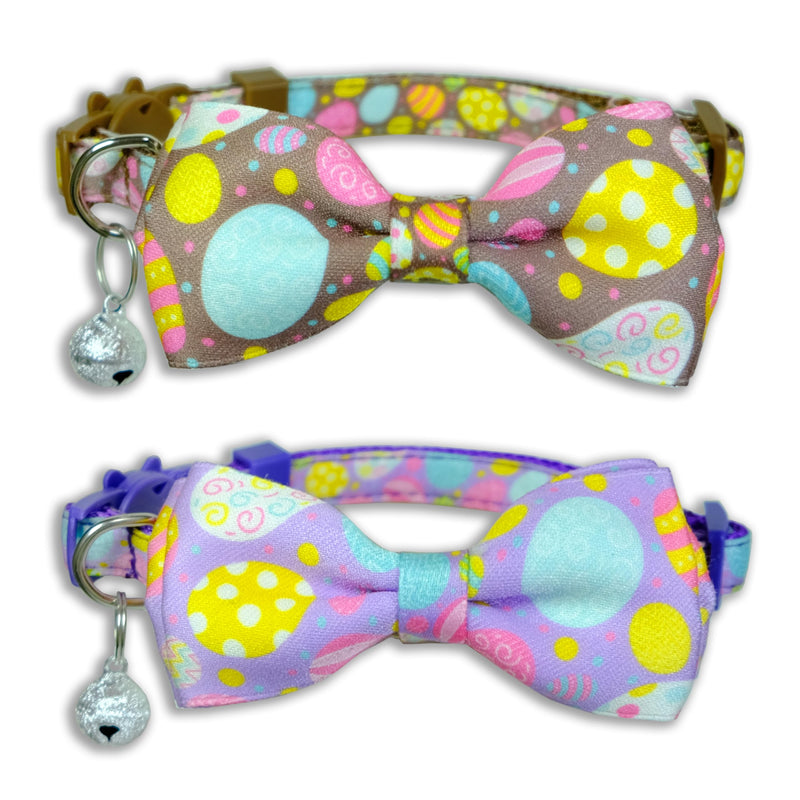 2 Pack Easter Day Cat Collar with Bow Tie, Holiday Spring Easter Eggs Collar for Boys and Girls Male Female Kitty Kittens - PawsPlanet Australia