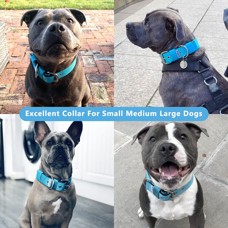 Heavy Duty Tactical Dog Collar - 1.5" Width Military Durable Thick Nylon with Adjustable Metal D Ring & Buckle Working Training K9 Collar for Medium Large Dogs (L(20"-23"), Light Blue) L(20"-23")