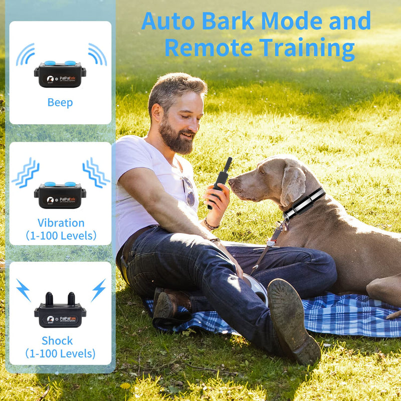 PaiPaitek Bark Collar with Remote, Automatic Bark and Training Collar Combo with Beep, Vibration, Shock, Auto Bark Mode, Up to 3300ft Range Dog Shock Collar for Small, Large and Medium Dogs Black - PawsPlanet Australia