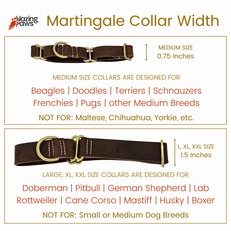 BlazingPaws® Vibrington Martingale Leather Dog Collar, Slip-On, Adjustable, for Large XL XXL Dogs, 1.5 Inch Wide in Colorful Thick Distressed Leather Shades (Brown, L: Neck Size 15-19 Inches) Brown - PawsPlanet Australia