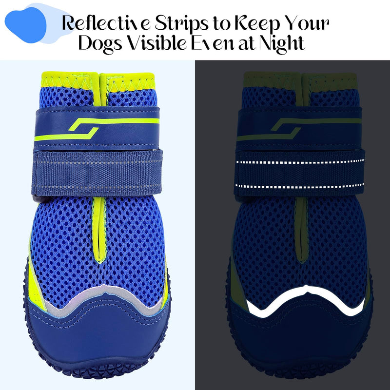 Illumifun Dog Shoes for Hot Pavement, 4 Pack Breathable Anti-Slip Boots, Reflective Dog Booties, Summer Outdoor Paw Protectors (#0) Blue #0
