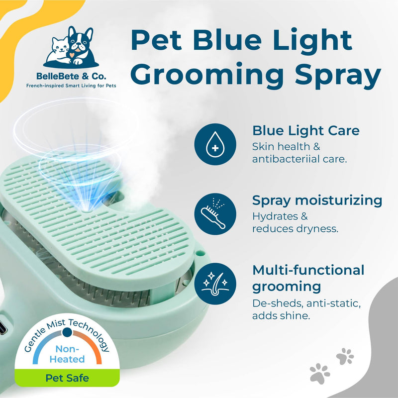 BelleBête & Co. Pet Steam Brush for Dog and Cat, Pet Hair Removal Grooming and Shedding Tool with One-Click Easy Self-Cleaning, USB Charging, No-Rinse Conditioning, Combs for Animals | Purple - PawsPlanet Australia