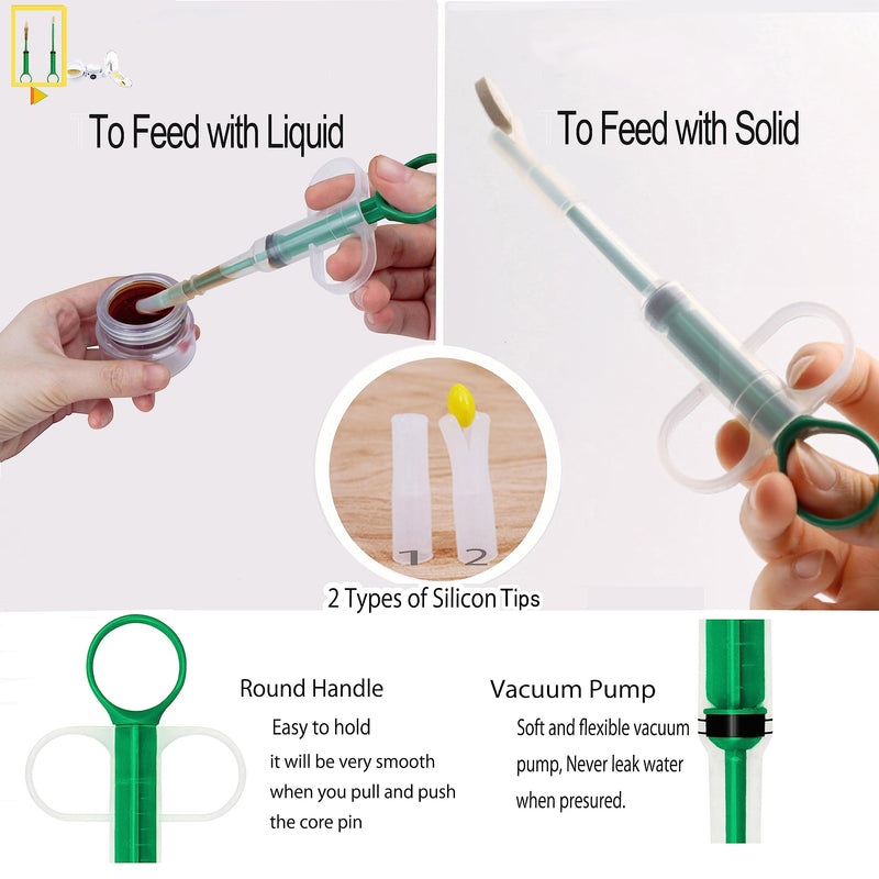 Medicine Feeder for Pets,Piller,Pill Cutter,Pill Crusher for Cats and Dogs,4in1 Set,Feeding Pills Water and Milk,Plastics,Reusable (Piller+Grinder+Cutter, Green) Piller+Grinder+Cutter